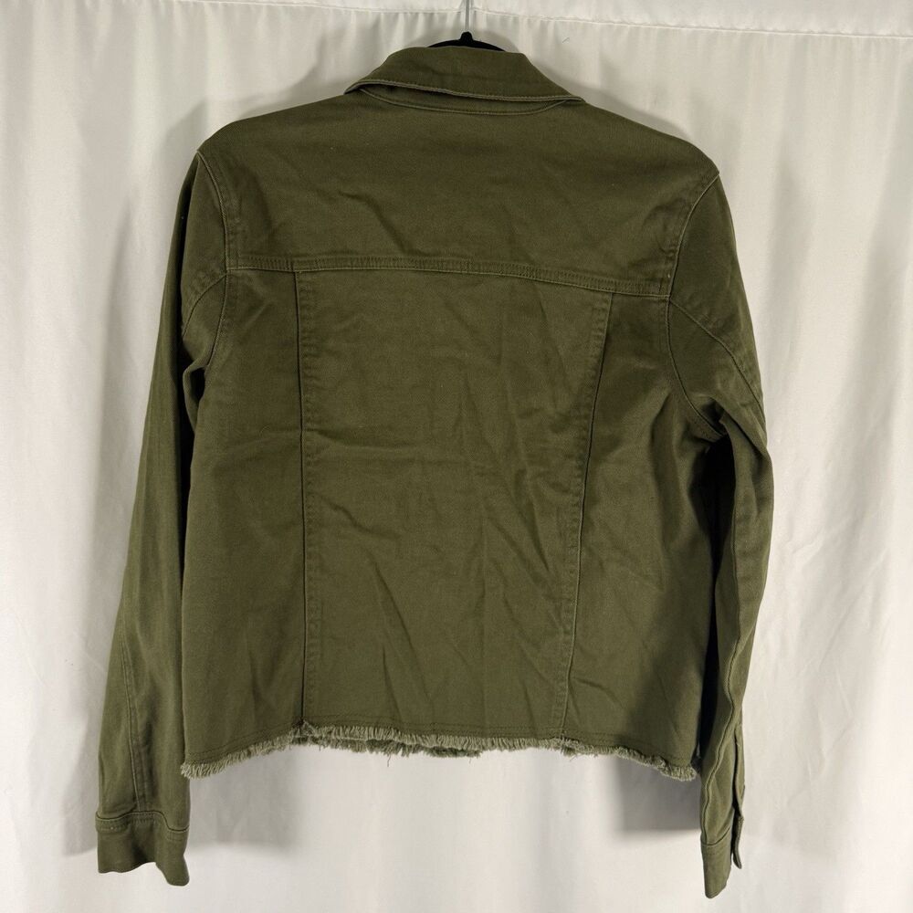 New Baccini Twill Jacket Women's Medium Green Fringe Hem Button Up Long Sleeve - Picture 11 of 11